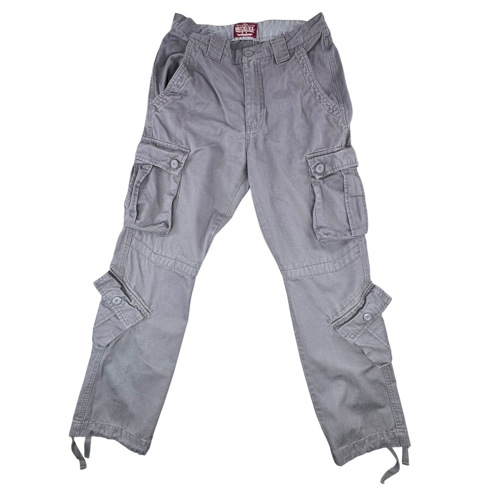 Matchstick Mens Grey Cotton Cargo Pants Multi Pocket Utility Straight‎ Leg 30x30